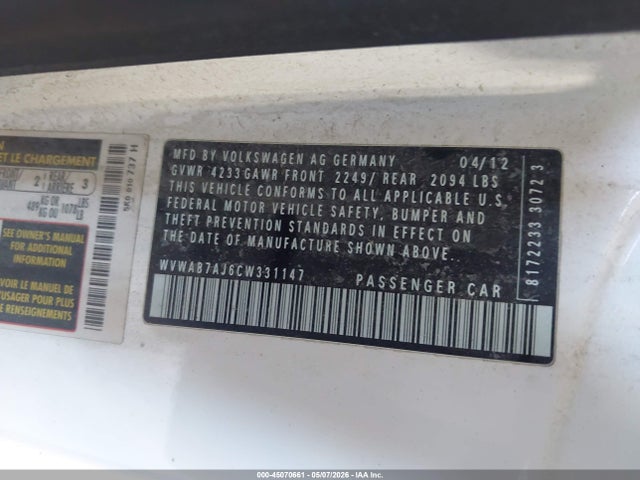 Продаж на аукціоні авто 2012 Volkswagen Golf 2.5l 2-door, vin: WVWAB7AJ6CW331147, номер лоту: 45070661