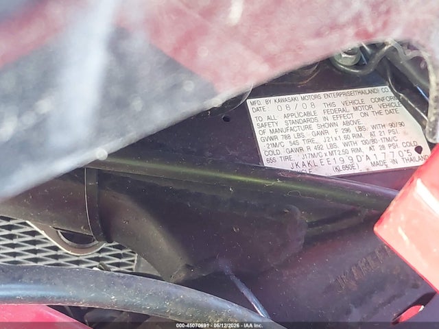 45070691 :رقم المزاد ، JKAKLEE199DA17705 vin ، 2009 Kawasaki Kl650 E مزاد بيع