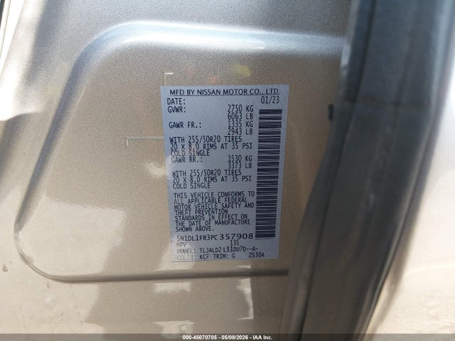 45070705 :رقم المزاد ، 5N1DL1FR3PC357908 vin ، 2023 Infiniti Qx60 Luxe مزاد بيع