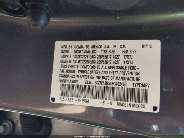 Honda CR-V EX 2015 3CZRM3H54FG702463 Image 9