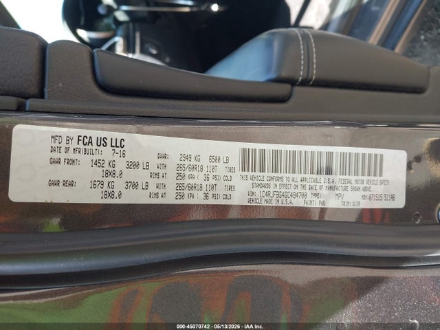 Продаж на аукціоні авто 2016 Jeep Grand Cherokee Limited, vin: 1C4RJFBG4GC494700, номер лоту: 45070742