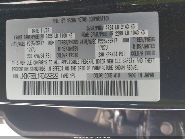 Продажа на аукционе авто 2024 Mazda Cx-5 2.5 S Select, vin: JM3KFBBL1R0429629, номер лота: 45070757