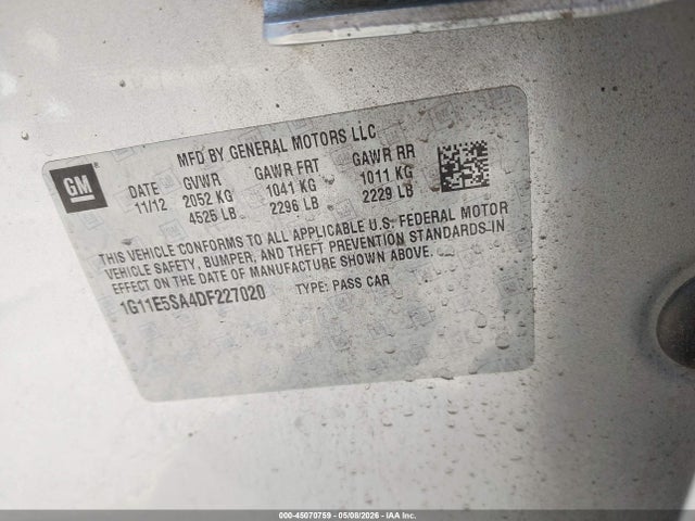 Продажа на аукционе авто 2013 Chevrolet Malibu 2lt, vin: 1G11E5SA4DF227020, номер лота: 45070759