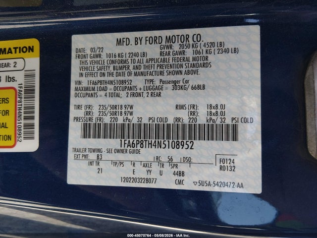 Ford Mustang Ecoboost Fastback 2022 1FA6P8TH4N5108952 Image 9