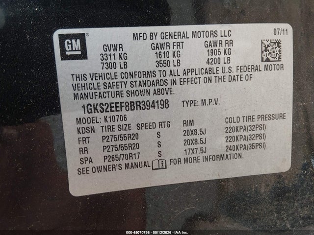 Aukcja sprzedaży 2011 Gmc Yukon Denali, vin: 1GKS2EEF8BR394198, numer aukcji: 45070796