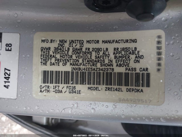 Продаж на аукціоні авто 2010 Toyota Corolla Le, vin: 1NXBU4EE5AZ342378, номер лоту: 45070803