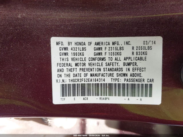 1HGCR2F52EA184314 Honda Accord Sport