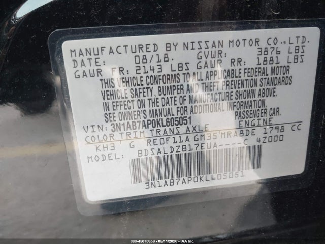 Nissan SENTRA SV 2019 3N1AB7AP0KL605051 Image 9