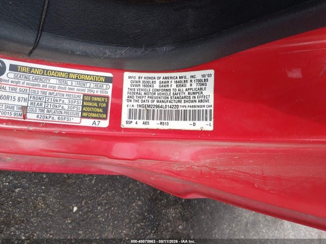 Auction sale of the 2004 Honda Civic Ex, vin: 1HGEM22964L014220, lot number: 45070863