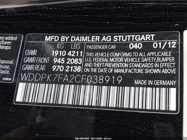 Продажа на аукционе авто 2012 Mercedes-benz Slk 55 Amg, vin: WDDPK7FA2CF038919, номер лота: 45070865