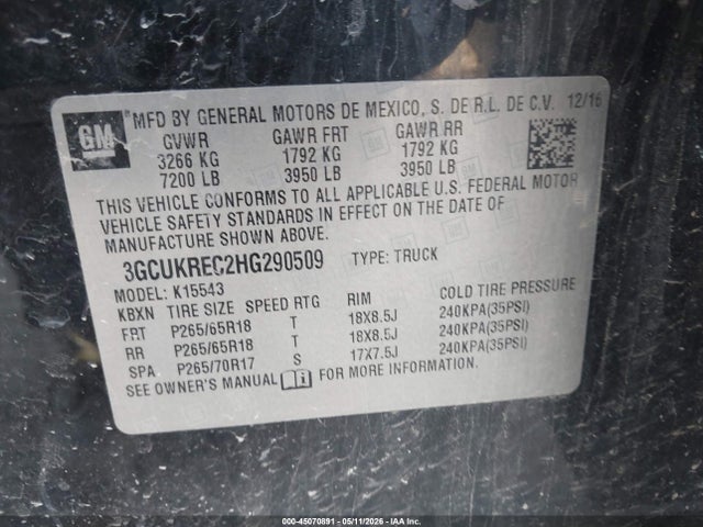 3GCUKREC2HG290509 Chevrolet Silverado 1500 2lt