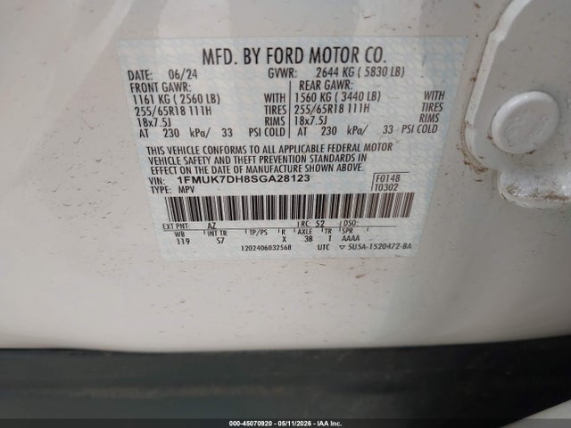 Aukcja sprzedaży 2025 Ford Explorer Active, vin: 1FMUK7DH8SGA28123, numer aukcji: 45070920
