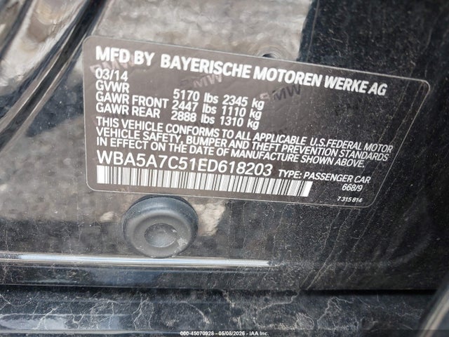 45070928 :رقم المزاد ، WBA5A7C51ED618203 vin ، 2014 Bmw 528i Xdrive مزاد بيع