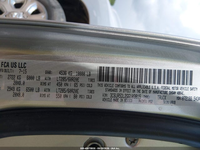 Продажа на аукционе авто 2016 Ram 2500 Slt, vin: 3C6UR5DL2GG103815, номер лота: 45070935