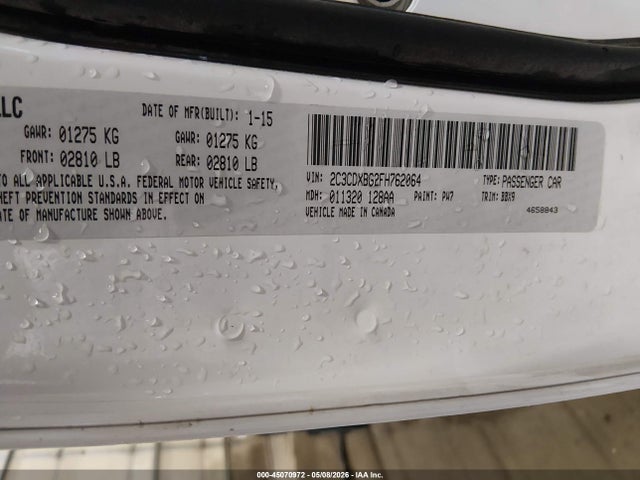45070972 :رقم المزاد ، 2C3CDXBG2FH762064 vin ، 2015 Dodge Charger Se مزاد بيع