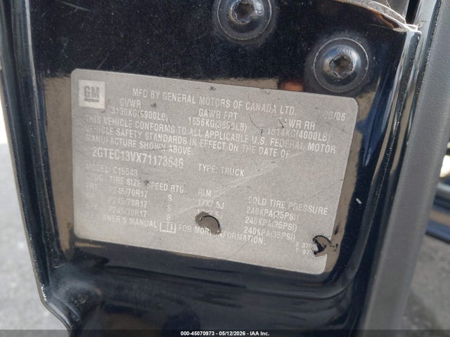 45070973 :رقم المزاد ، 2GTEC13VX71173646 vin ، 2007 Gmc Sierra 1500 Classic Sl مزاد بيع