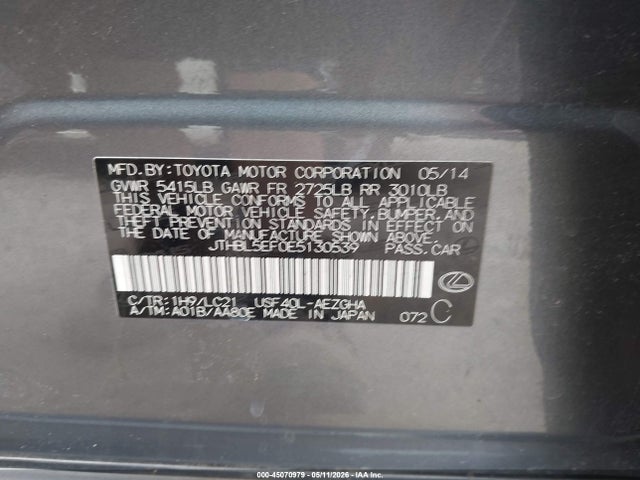 Продаж на аукціоні авто 2014 Lexus Ls 460, vin: JTHBL5EF0E5130539, номер лоту: 45070979