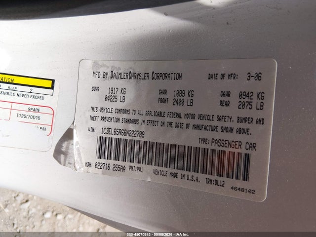 Продажа на аукционе авто 2006 Chrysler Sebring Limited, vin: 1C3EL65R66N222789, номер лота: 45070983