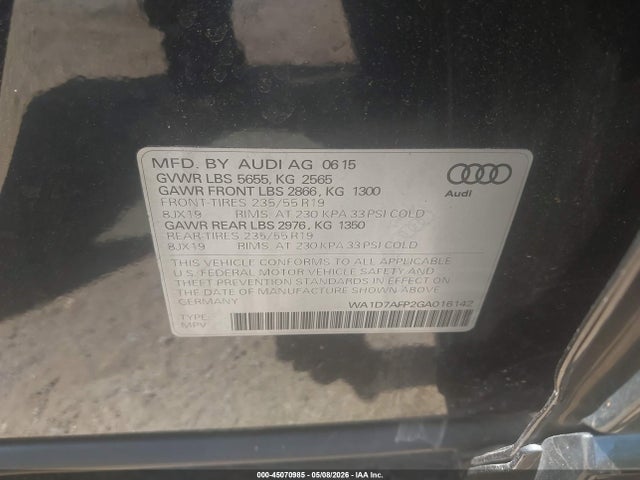 Aukcja sprzedaży 2016 Audi Q5 3.0t Premium Plus, vin: WA1D7AFP2GA016142, numer aukcji: 45070985