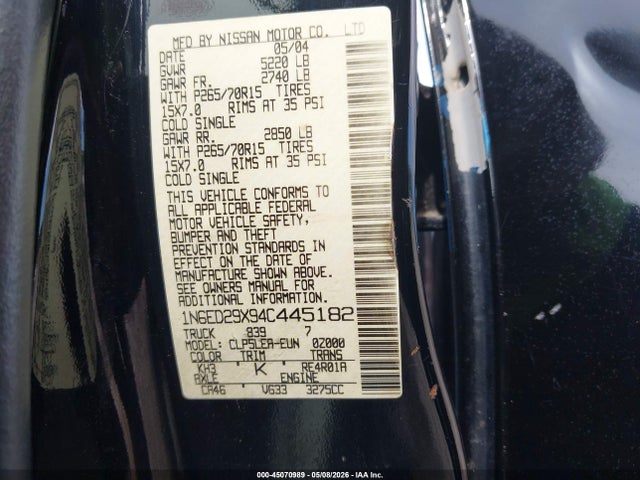 Продажа на аукционе авто 2004 Nissan Frontier Xe-v6, vin: 1N6ED29X94C445182, номер лота: 45070989