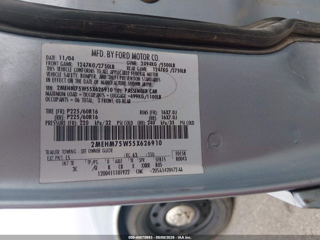 2005 Mercury Grand Marquis Ls/lse მანქანა იყიდება აუქციონზე, vin: 2MEHM75W55X626910, აუქციონის ნომერი: 45070993