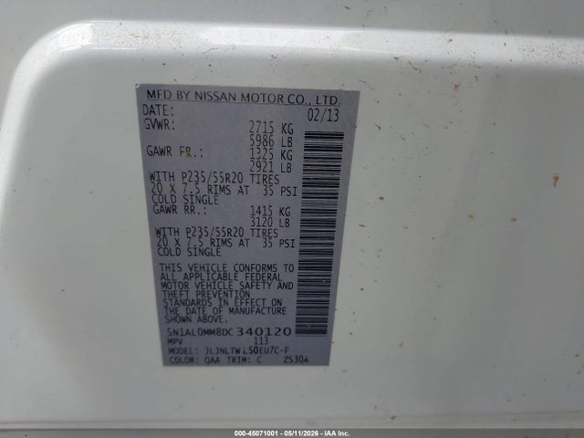 Продажа на аукционе авто 2013 Infiniti Jx35, vin: 5N1AL0MM8DC340120, номер лота: 45071001