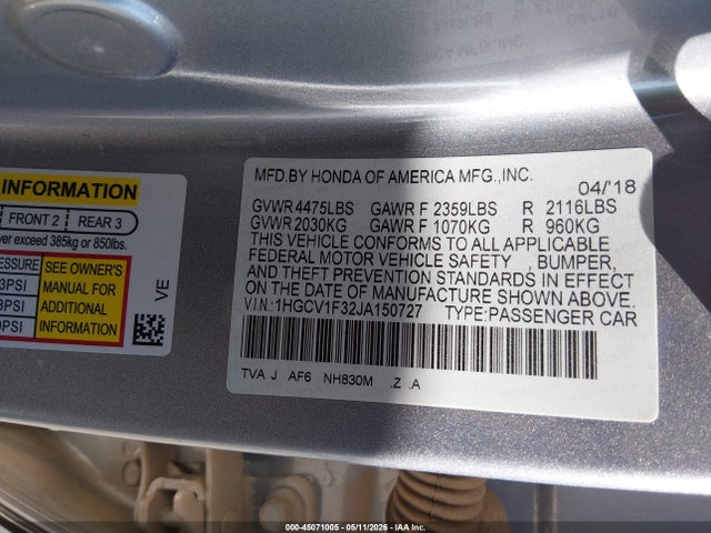 1HGCV1F32JA150727 Honda Accord Sport