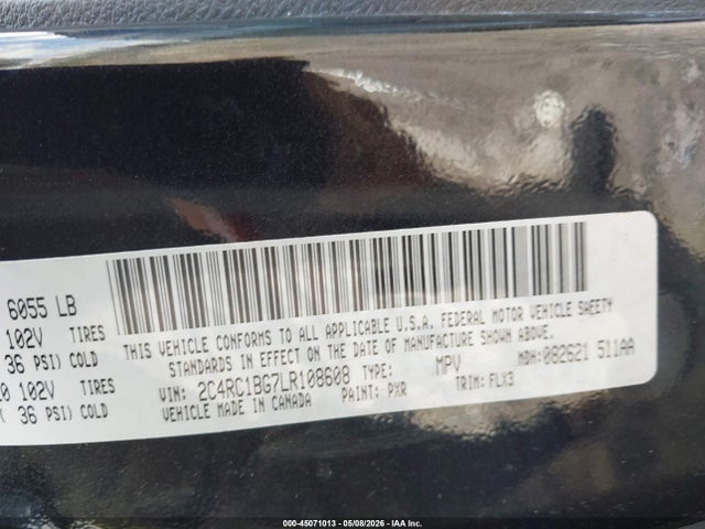 2020 Chrysler Pacifica Touring L მანქანა იყიდება აუქციონზე, vin: 2C4RC1BG7LR108608, აუქციონის ნომერი: 45071013