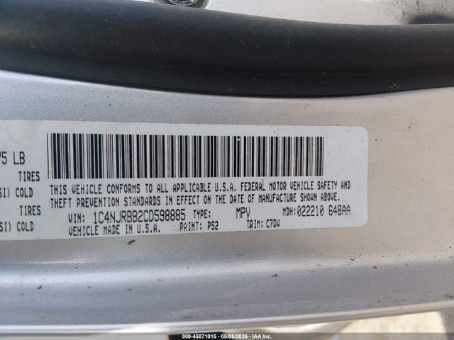 2012 Jeep Patriot Sport მანქანა იყიდება აუქციონზე, vin: 1C4NJRBB2CD598885, აუქციონის ნომერი: 45071015
