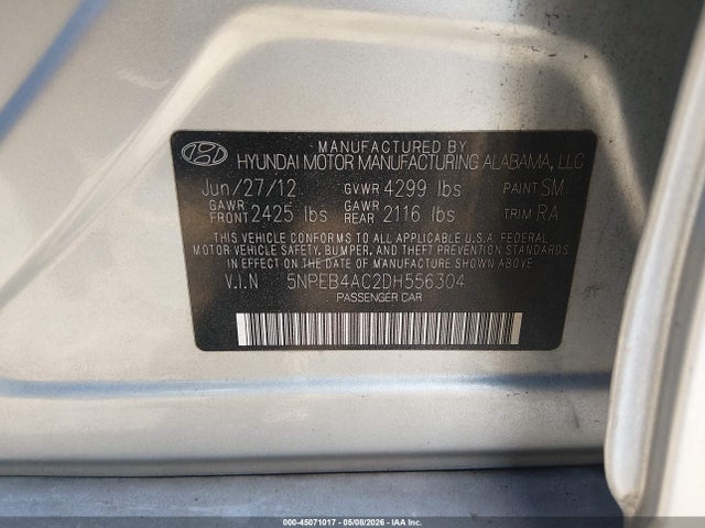 Продажа на аукционе авто 2013 Hyundai Sonata Gls, vin: 5NPEB4AC2DH556304, номер лота: 45071017