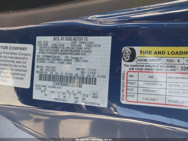 Aukcja sprzedaży 2007 Ford Mustang V6 Deluxe/v6 Premium, vin: 1ZVHT80N075320188, numer aukcji: 45071021