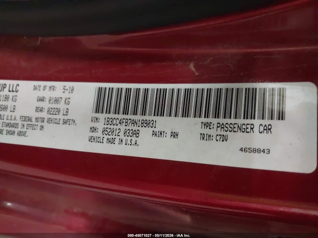 2010 Dodge Avenger Sxt მანქანა იყიდება აუქციონზე, vin: 1B3CC4FB7AN189031, აუქციონის ნომერი: 45071027