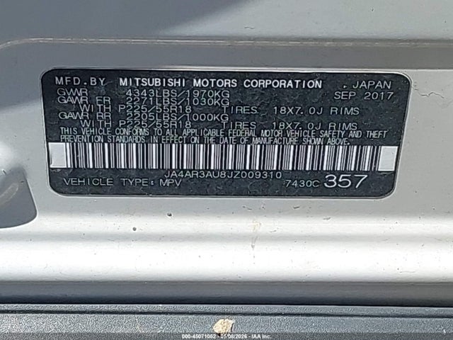Продаж на аукціоні авто 2018 Mitsubishi Outlander Sport 2.0 Es, vin: JA4AR3AU8JZ009310, номер лоту: 45071052