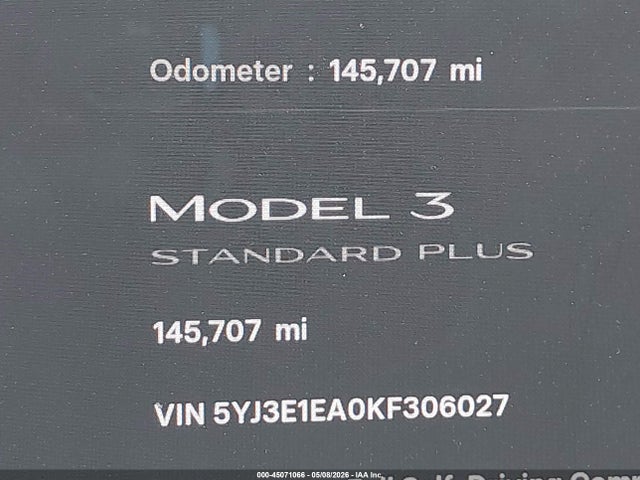 Aukcja sprzedaży 2019 Tesla Model 3 Long Range/mid Range/standard Range/standard Range Plus, vin: 5YJ3E1EA0KF306027, numer aukcji: 45071066