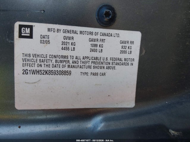 Продажа на аукционе авто 2005 Chevrolet Impala Ls, vin: 2G1WH52K859308859, номер лота: 45071077