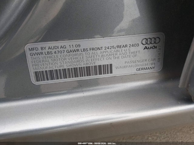 Продажа на аукционе авто 2010 Audi A4 2.0t Premium, vin: WAUEFAFL0AN034789, номер лота: 45071096