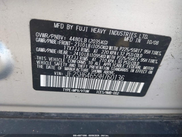 45071098 :رقم المزاد ، JF2SH64659H760136 vin ، 2009 Subaru Forester 2.5x Limited مزاد بيع