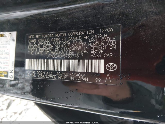Aukcja sprzedaży 2007 Toyota Camry Xle, vin: JTNBE46K573077817, numer aukcji: 45071099