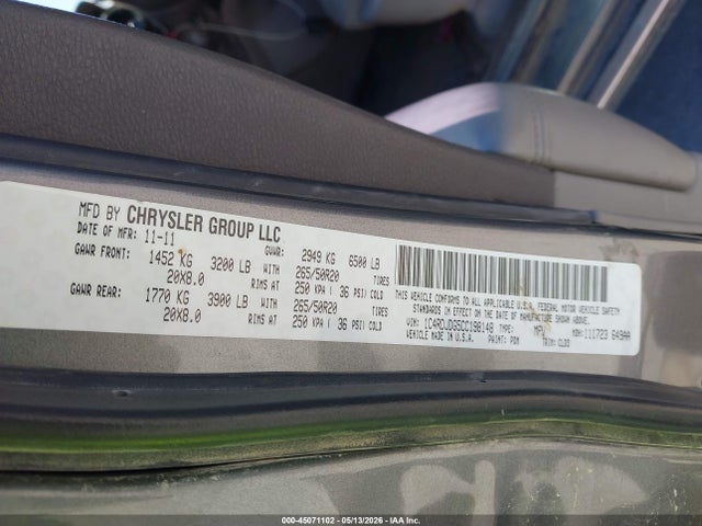 Продаж на аукціоні авто 2012 Dodge Durango Crew, vin: 1C4RDJDG5CC198148, номер лоту: 45071102