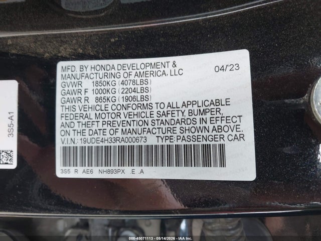 Aukcja sprzedaży 2024 Acura Integra A-spec, vin: 19UDE4H33RA000673, numer aukcji: 45071113
