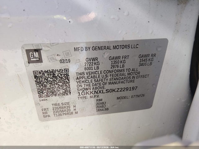 2019 Gmc Acadia Denali მანქანა იყიდება აუქციონზე, vin: 1GKKNXLS0KZ229197, აუქციონის ნომერი: 45071116