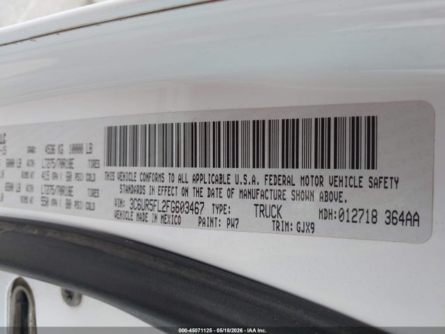 Продажа на аукционе авто 2015 Ram 2500 Laramie, vin: 3C6UR5FL2FG603467, номер лота: 45071125