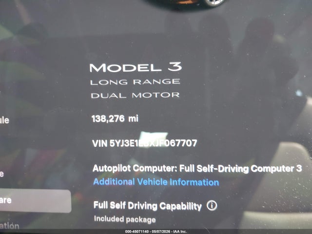 5YJ3E1EBXJF067707 Tesla Model 3 Long Range/performance