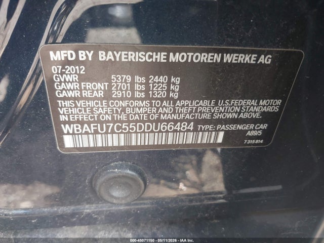 Aukcja sprzedaży 2013 Bmw 535i Xdrive, vin: WBAFU7C55DDU66484, numer aukcji: 45071150