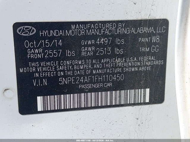 Aukcja sprzedaży 2015 Hyundai Sonata Se, vin: 5NPE24AF1FH110450, numer aukcji: 45071186