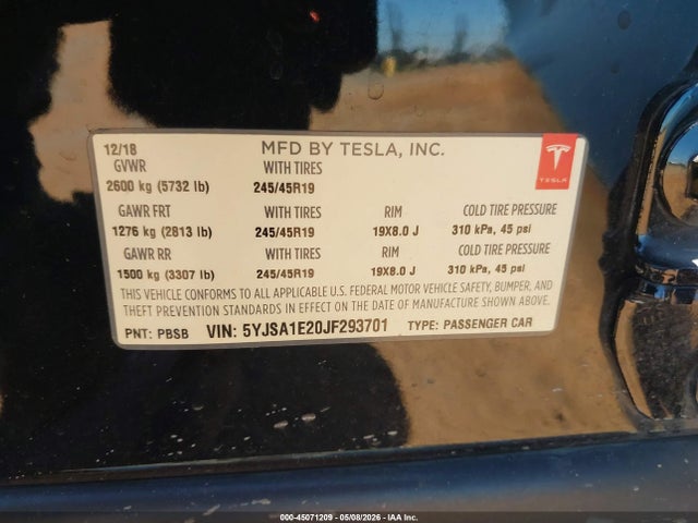 Tesla Model S 100d/75d/p100d 2018 5YJSA1E20JF293701 Image 9