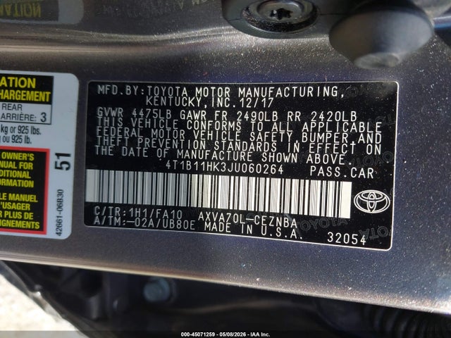 Aukcja sprzedaży 2018 Toyota Camry Le, vin: 4T1B11HK3JU060264, numer aukcji: 45071259