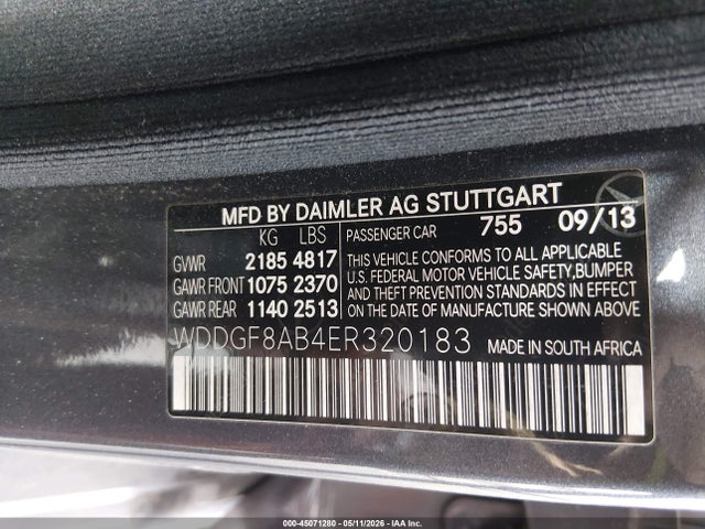 Aukcja sprzedaży 2014 Mercedes-benz C 300 Sport 4matic, vin: WDDGF8AB4ER320183, numer aukcji: 45071280