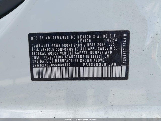 2025 Volkswagen Jetta 1.5t Sport მანქანა იყიდება აუქციონზე, vin: 3VWBX7BU0SM030447, აუქციონის ნომერი: 45071282