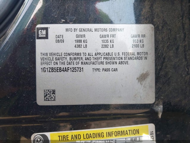 Продажа на аукционе авто 2010 Chevrolet Malibu Ls, vin: 1G1ZB5EB4AF125731, номер лота: 45071300